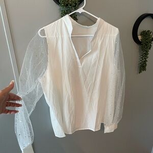 Elegant White Blouse with Sheer Sleeves